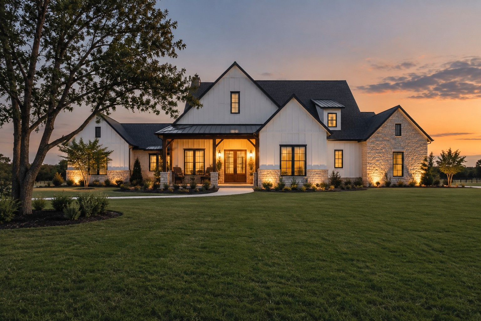 A North Texas home at dusk, illustrative